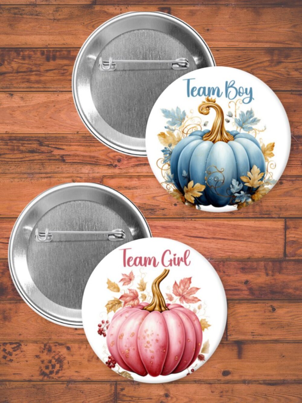Autumn Pastel Pumpkins Gender Reveal Pin Party Favors, 2-1/4"
